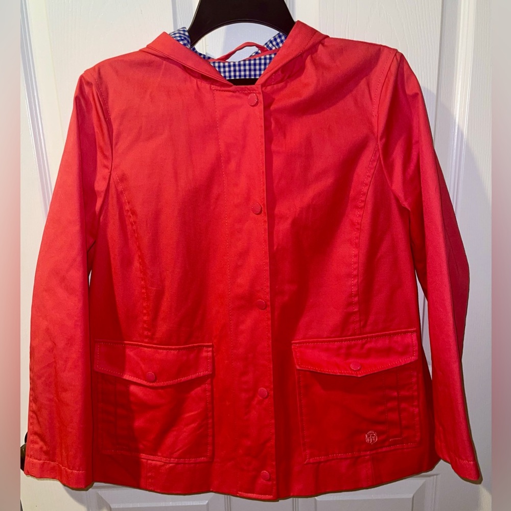 Talbots Petites small petite water resistant hooded jacket pink gingham lined